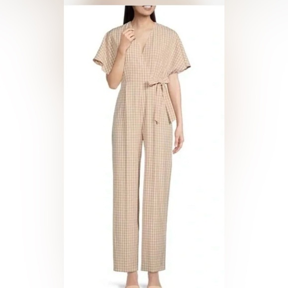 Anthropologie by Alex Marie Juliana Gingham Print Linen Blend Jumpsuit Size 16 - Picture 1 of 4